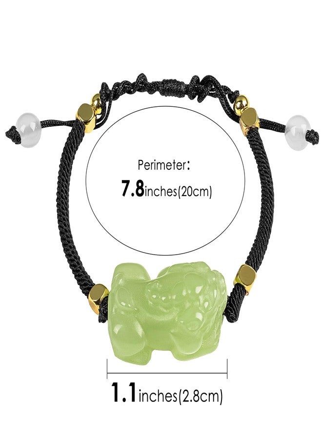 Chiorgone Handmade Hotan Jade Pixiu Bracelet - Black Woven Cord with Gold Tone Metal Beads, Green Jade Wealth Mascot Pendant, Fengshui Lucky Charm Bracelet for Men/Women. - Image 2